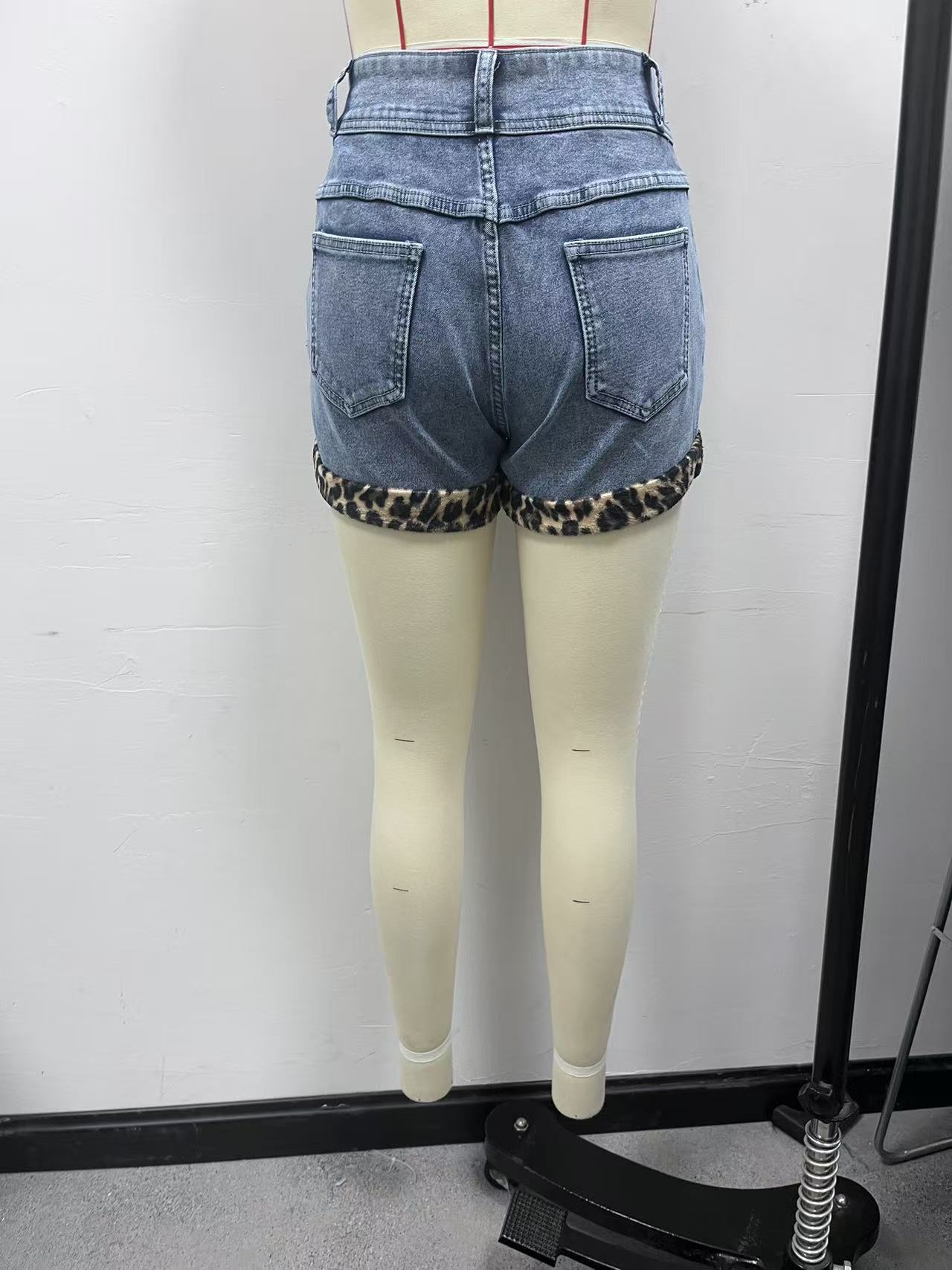Womens Vintage-look Leopard-print Patchwork Washed Bodycon Hot Shorts