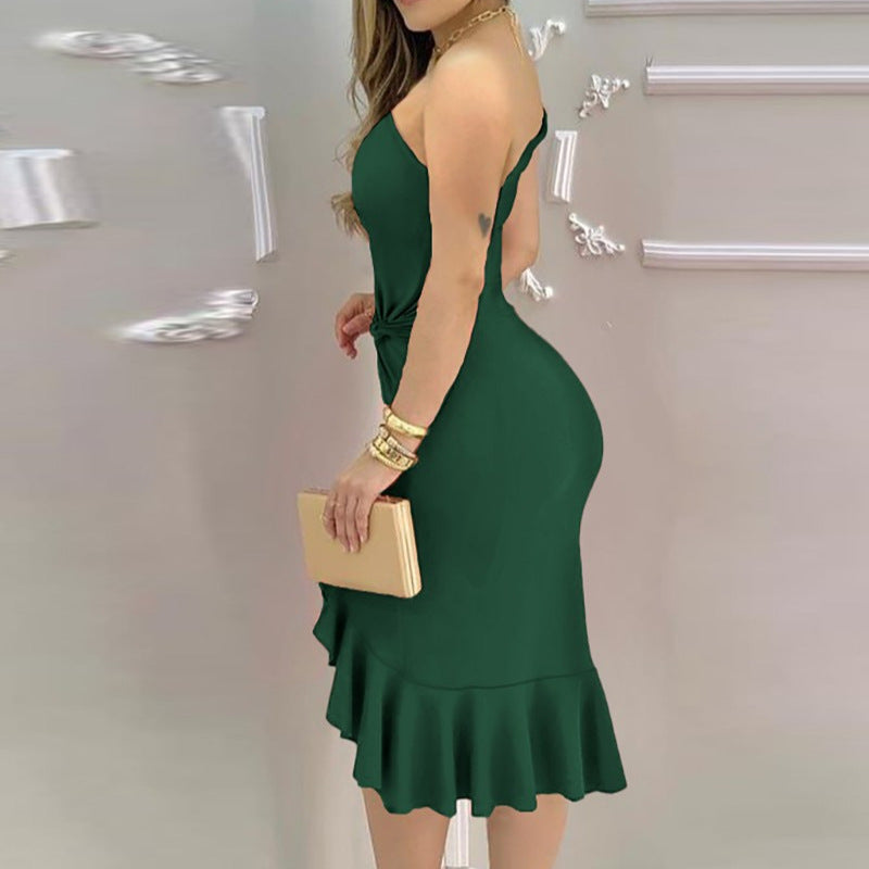 Backless Ruffled Fitted Off-the-shoulder Dress