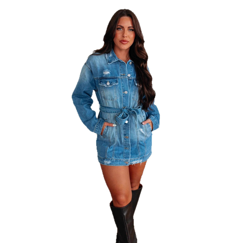 Womens Retro Street-Style Loose Ripped Denim Jacket